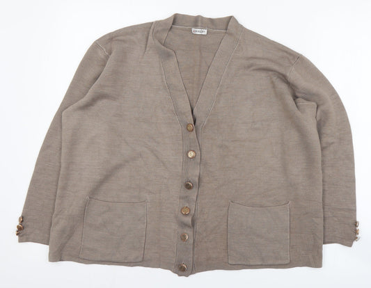 Damart Womens Brown V-Neck  Acrylic Cardigan Jumper Size S
