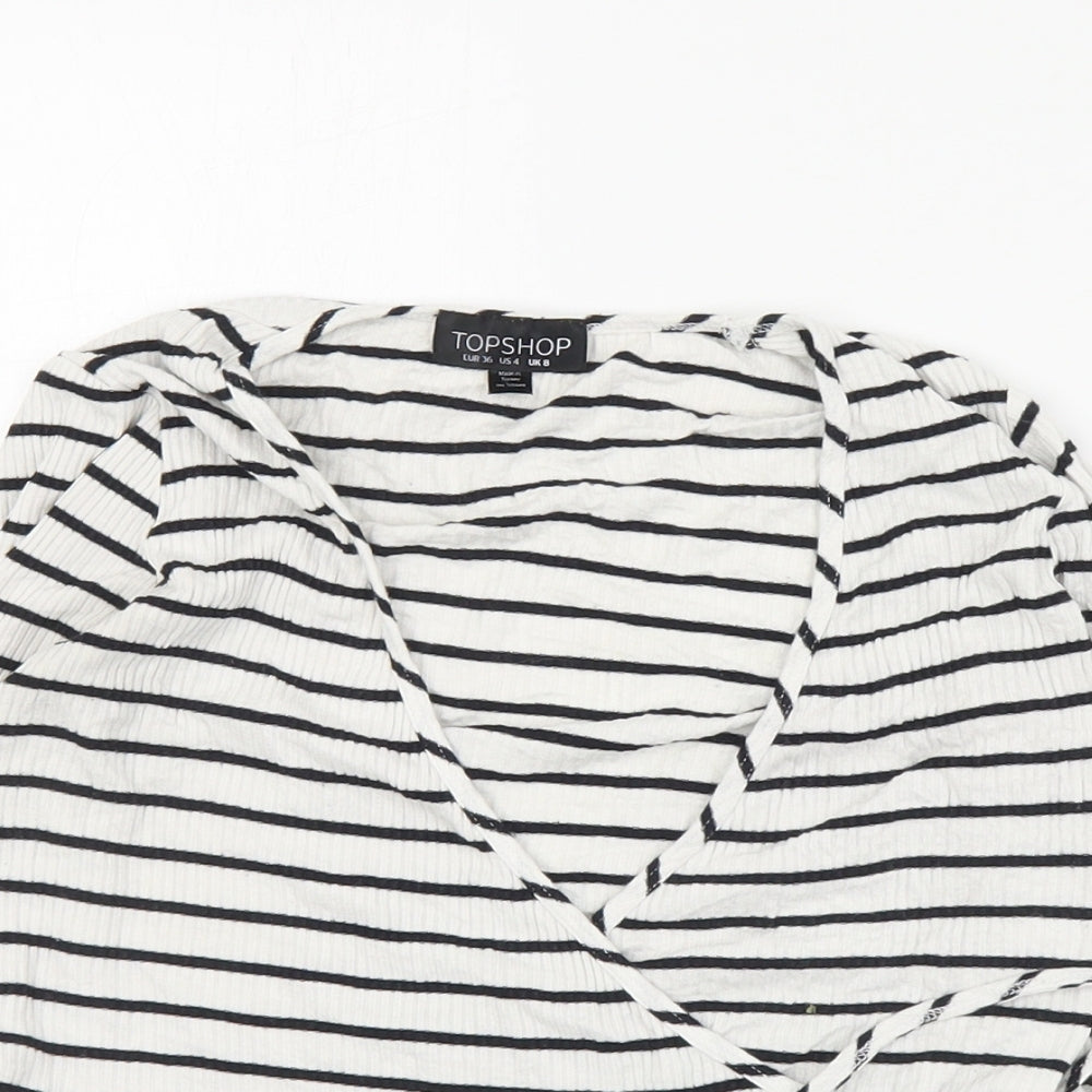 Womens UK Size 8 Topshop White Wrap Blouse