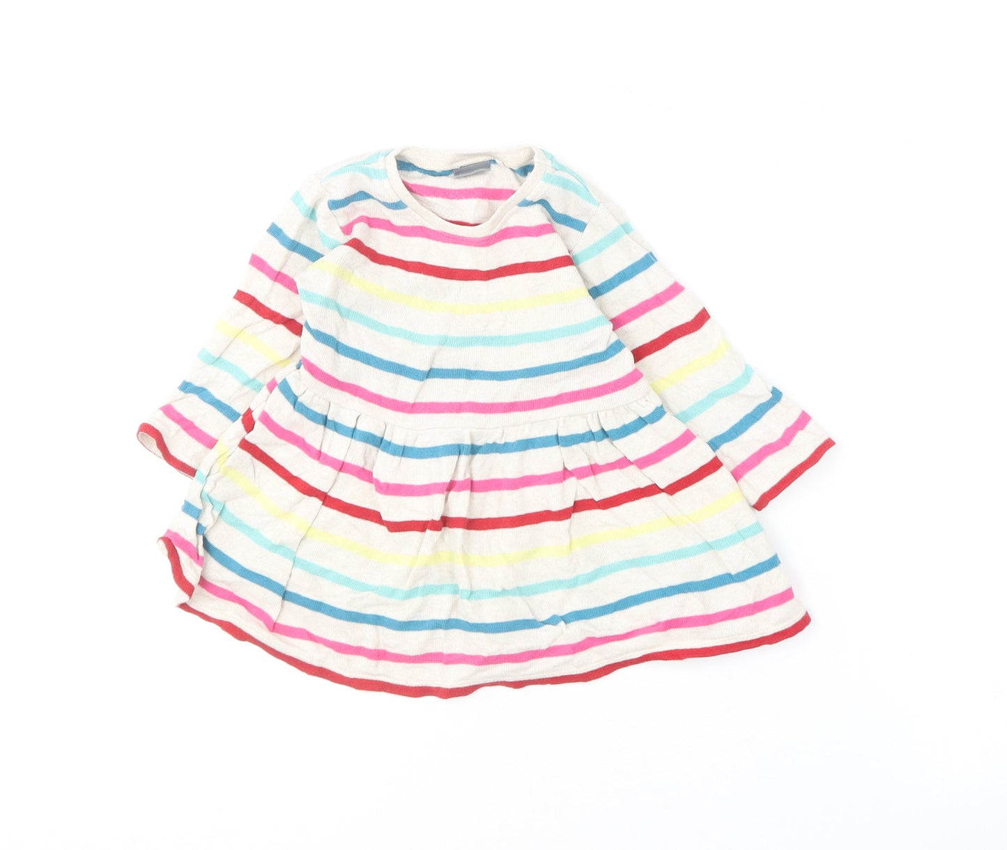 NEXT Girls Multicoloured Striped Cotton Skater Dress  Size 6-9 Months  Round Neck
