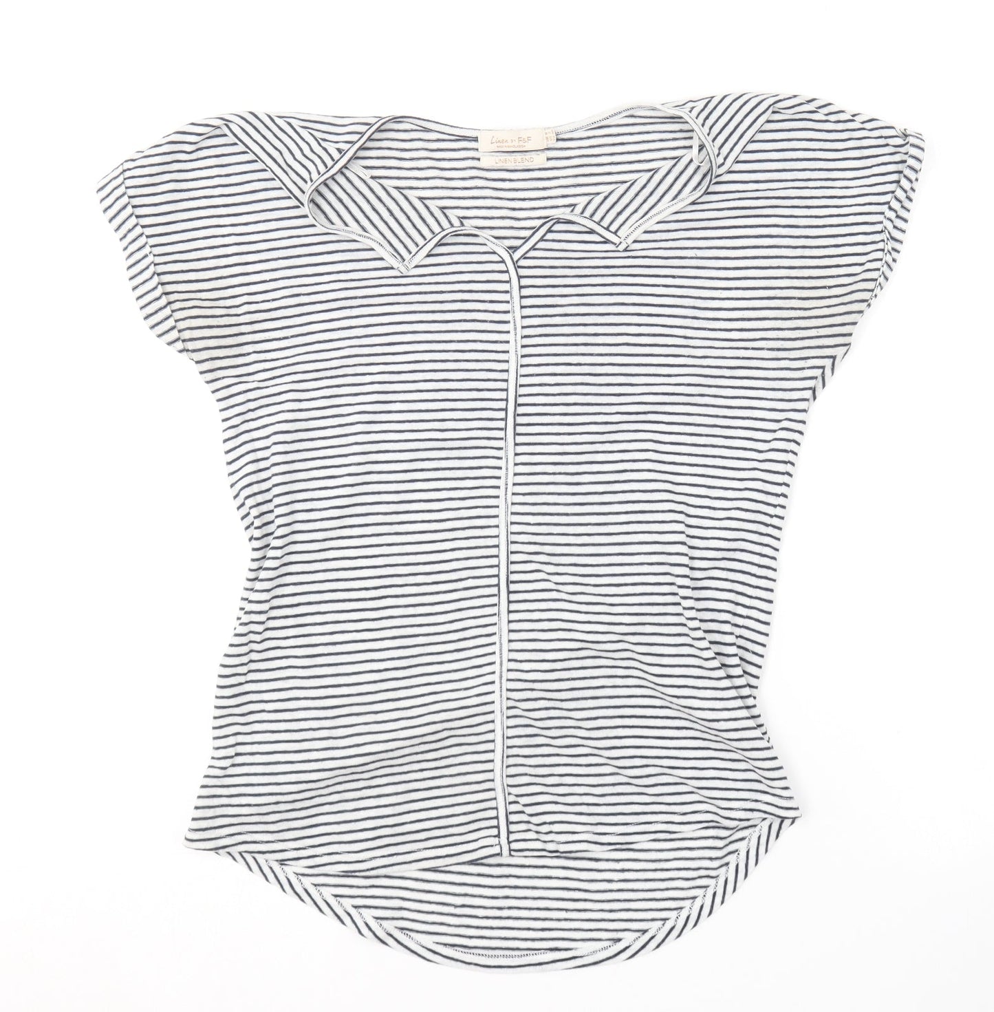 F&F Womens Blue Striped Polyester Basic T-Shirt Size 6 V-Neck