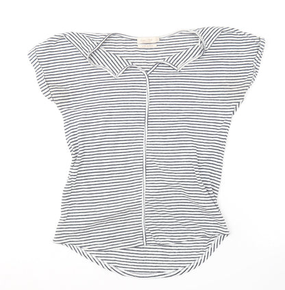 F&F Womens Blue Striped Polyester Basic T-Shirt Size 6 V-Neck