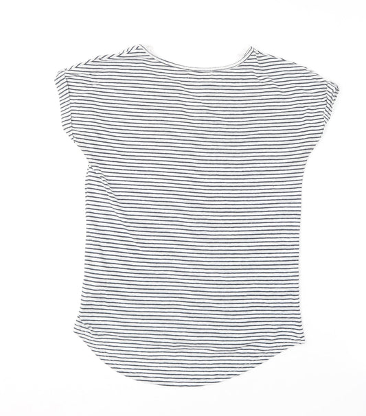 F&F Womens Blue Striped Polyester Basic T-Shirt Size 6 V-Neck