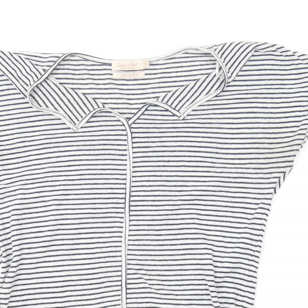 F&F Womens Blue Striped Polyester Basic T-Shirt Size 6 V-Neck