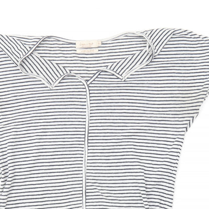 F&F Womens Blue Striped Polyester Basic T-Shirt Size 6 V-Neck