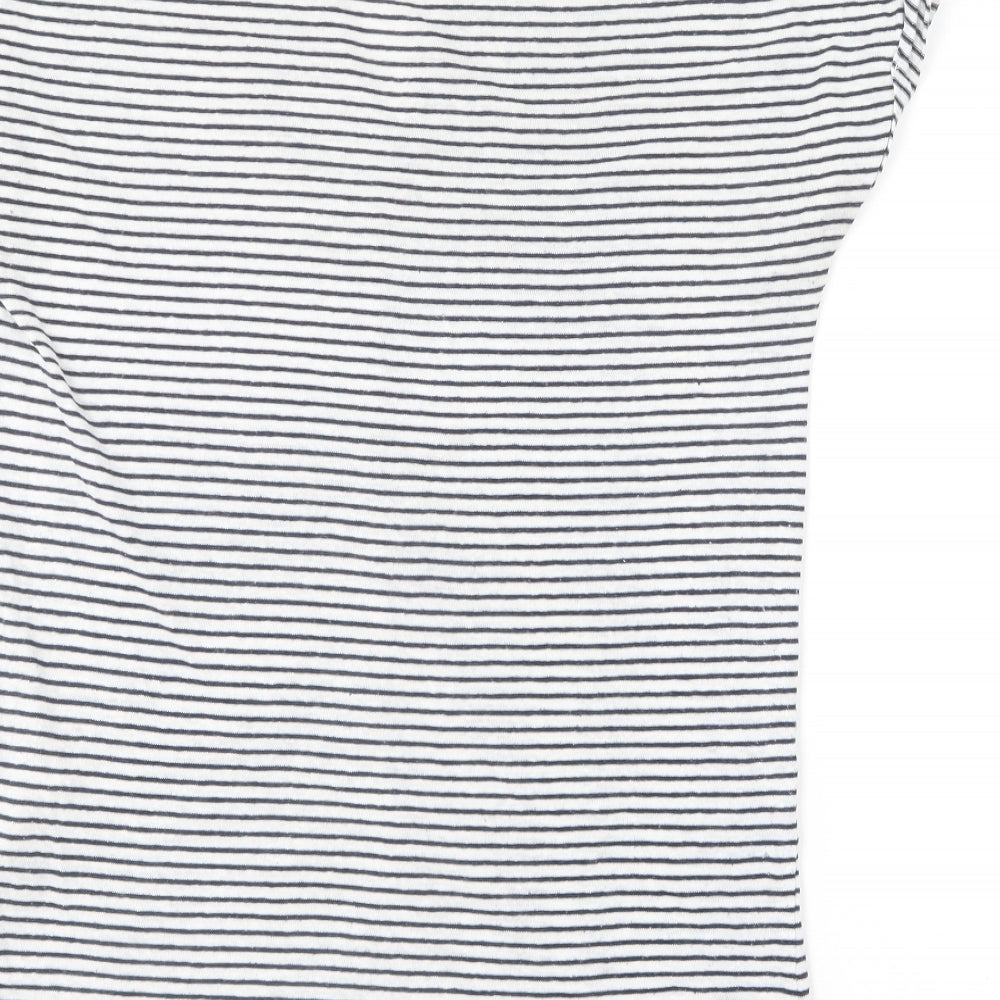 F&F Womens Blue Striped Polyester Basic T-Shirt Size 6 V-Neck