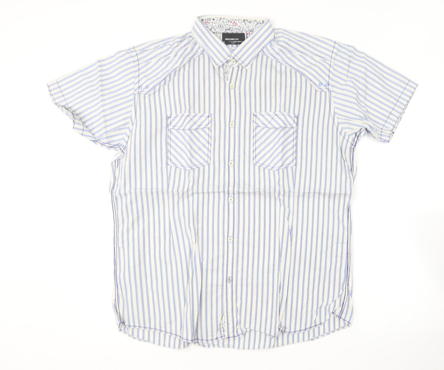 Remus Uomo Mens Blue Striped Cotton  Button-Up Size XL Collared