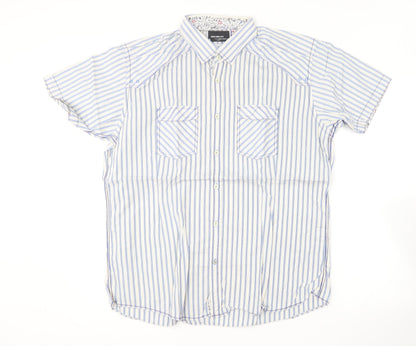 Remus Uomo Mens Blue Striped Cotton  Button-Up Size XL Collared