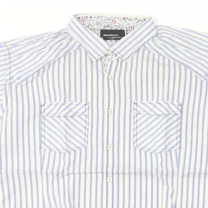 Remus Uomo Mens Blue Striped Cotton  Button-Up Size XL Collared