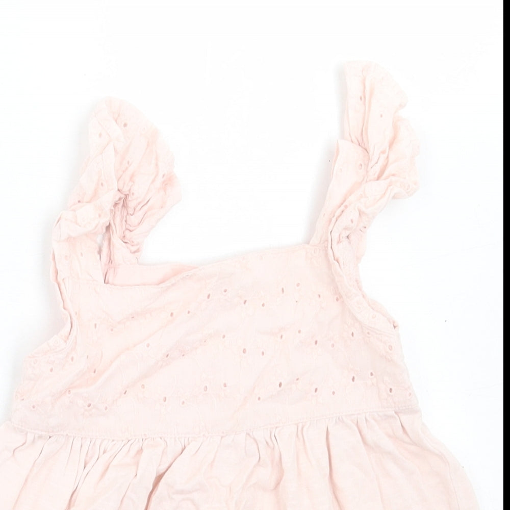 George Girls Pink Floral Cotton A-Line  Size 2-3 Years  Square Neck Button