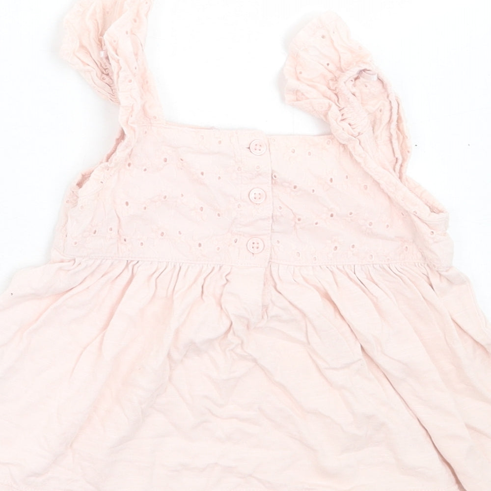 George Girls Pink Floral Cotton A-Line  Size 2-3 Years  Square Neck Button