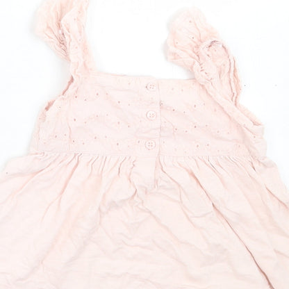 George Girls Pink Floral Cotton A-Line  Size 2-3 Years  Square Neck Button