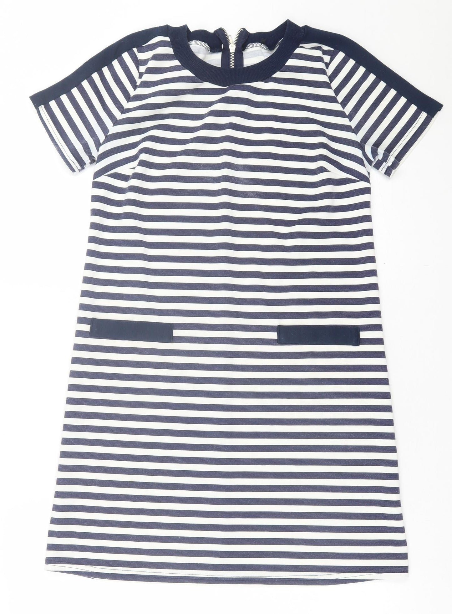 Atmosphere Womens Blue Striped Polyester A-Line  Size 8  Crew Neck Zip