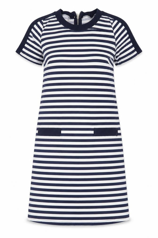 Atmosphere Womens Blue Striped Polyester A-Line  Size 8  Crew Neck Zip