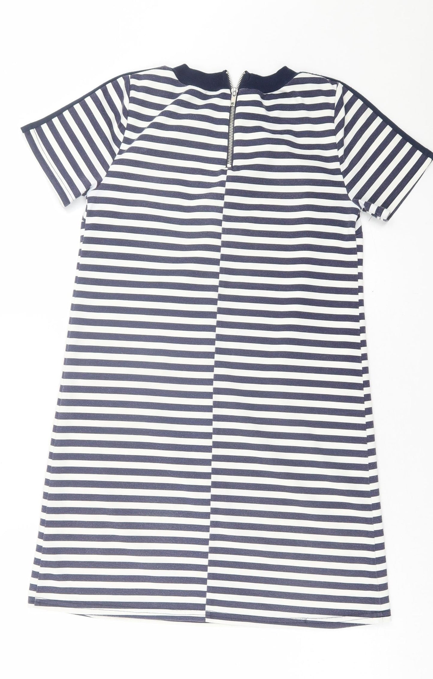 Atmosphere Womens Blue Striped Polyester A-Line  Size 8  Crew Neck Zip