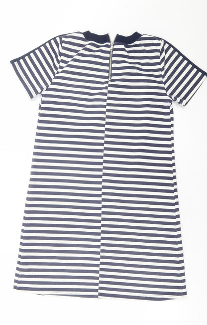 Atmosphere Womens Blue Striped Polyester A-Line  Size 8  Crew Neck Zip