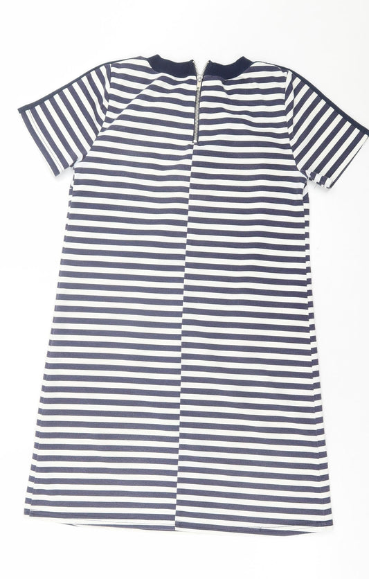 Atmosphere Womens Blue Striped Polyester A-Line  Size 8  Crew Neck Zip