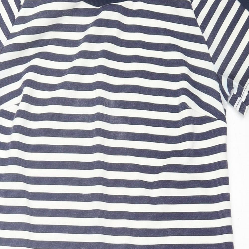 Atmosphere Womens Blue Striped Polyester A-Line  Size 8  Crew Neck Zip