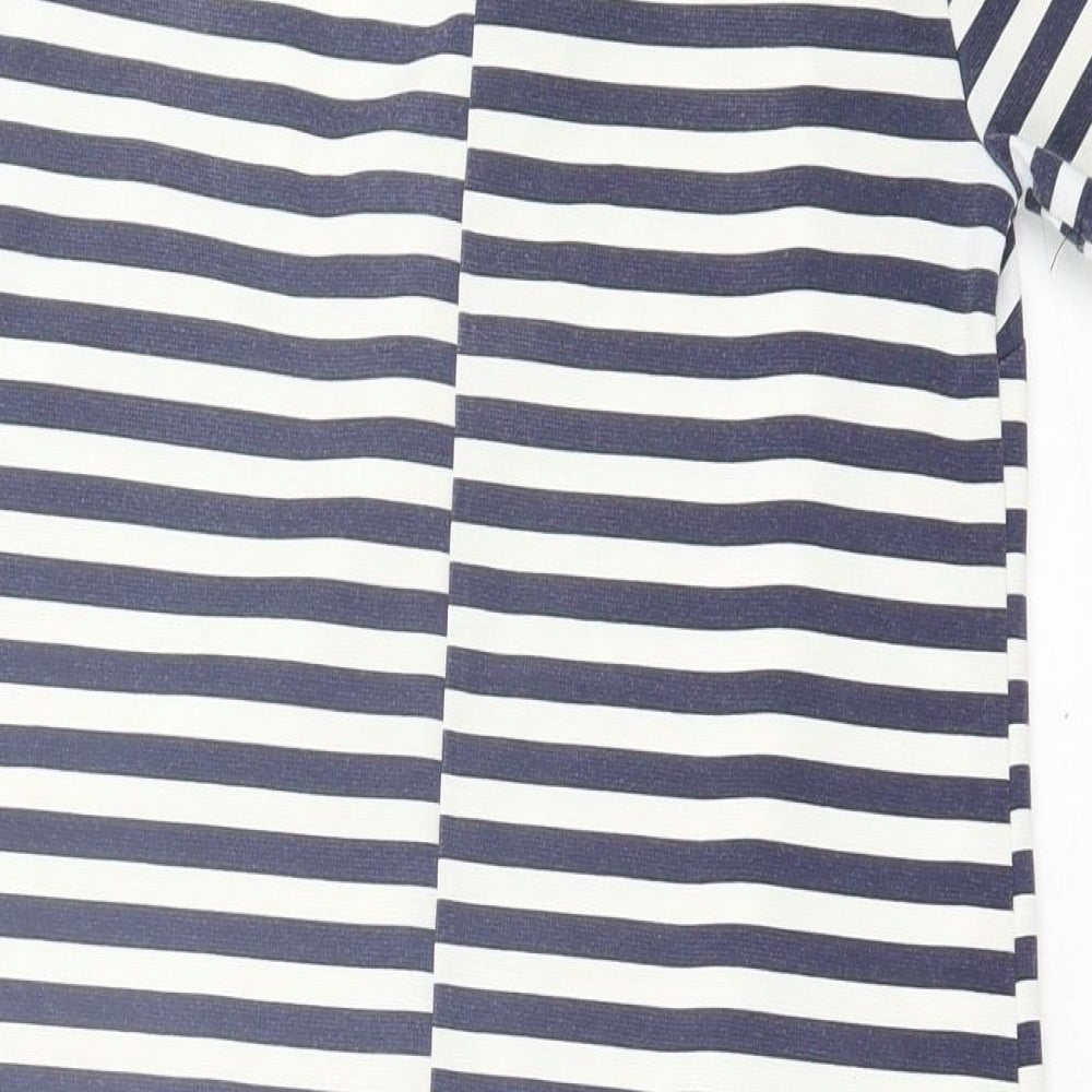 Atmosphere Womens Blue Striped Polyester A-Line  Size 8  Crew Neck Zip