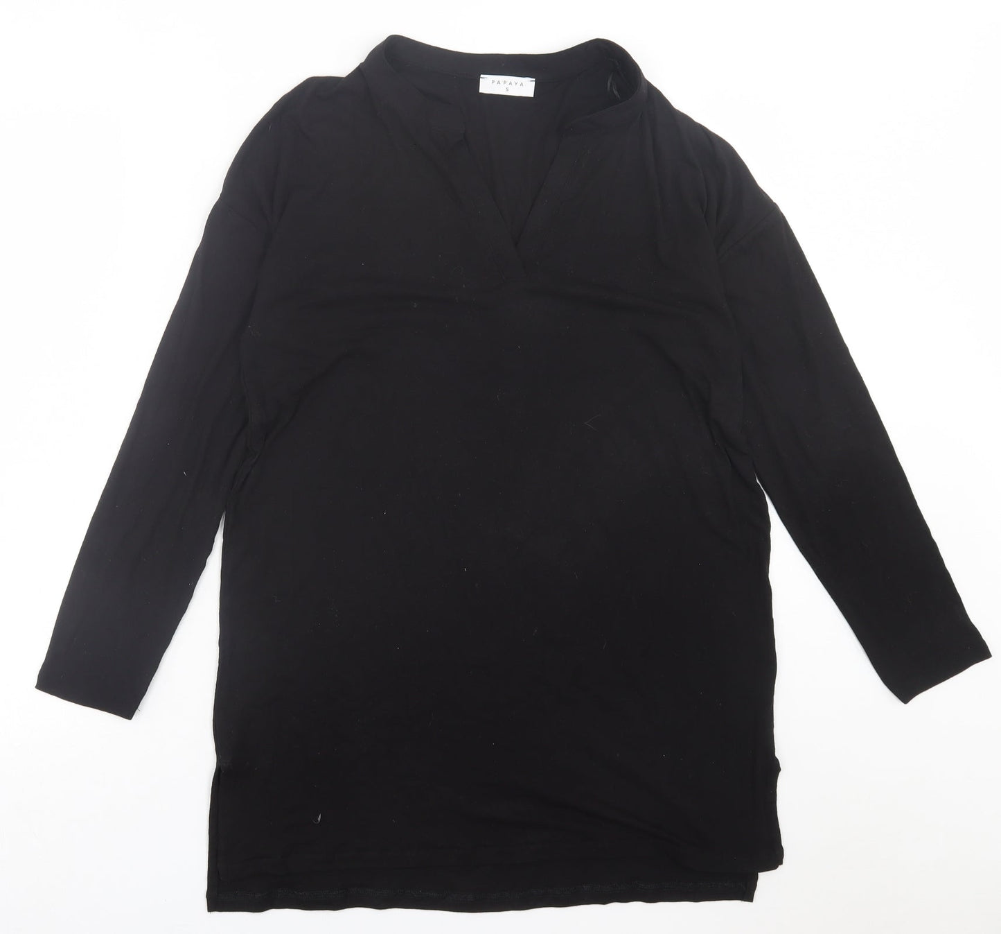 Papaya Womens Black  Viscose Tunic T-Shirt Size S V-Neck