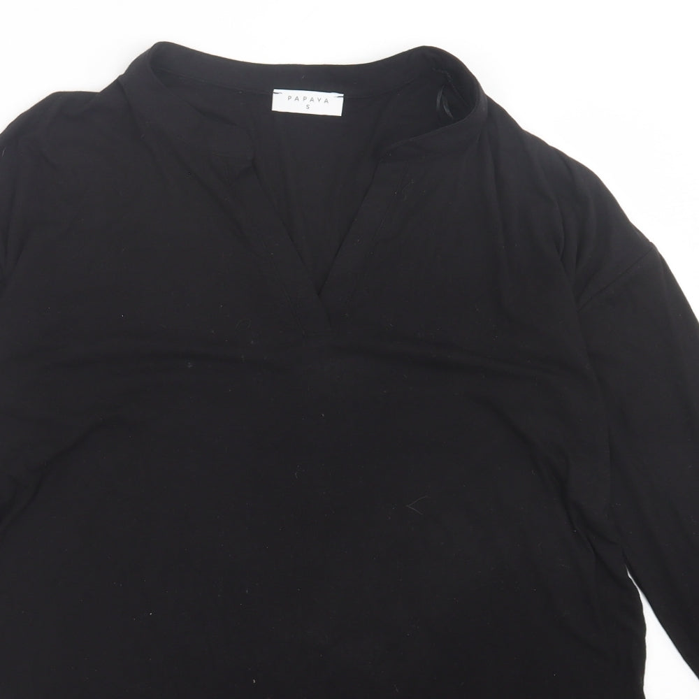 Papaya Womens Black  Viscose Tunic T-Shirt Size S V-Neck