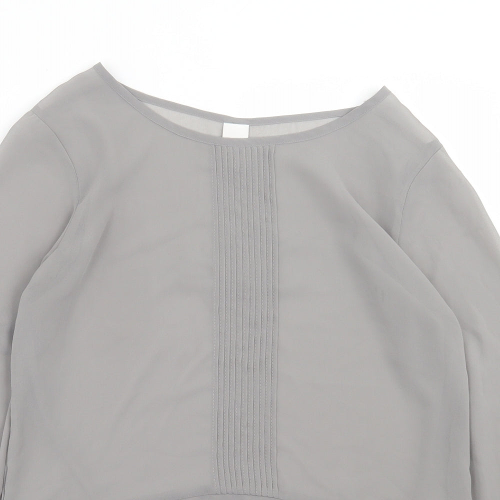 VILA Womens Grey  Polyester Basic Blouse Size S Crew Neck