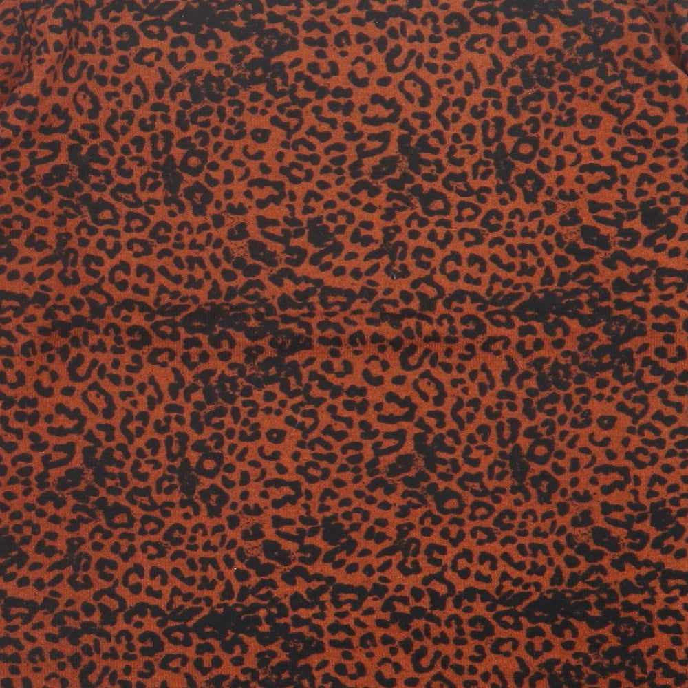 Text. Womens Orange Animal Print Polyester Basic T-Shirt Size L Crew Neck