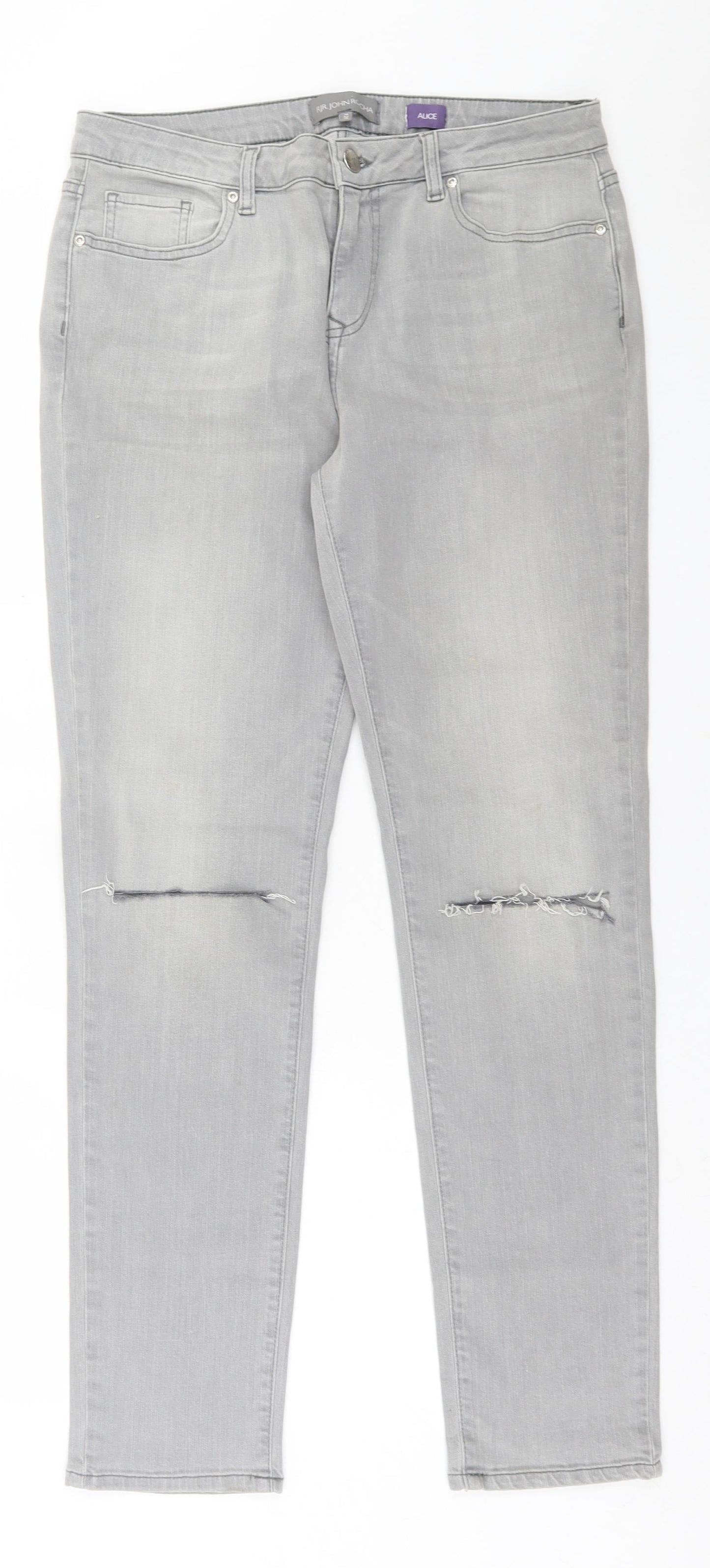 RJR.John Rocha Womens Grey  Cotton Straight Jeans Size 12 L30 in Regular Button