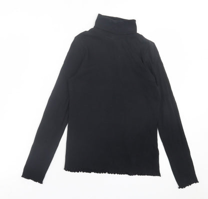 Marks and Spencer Girls Black  Cotton Basic Casual Size 12-13 Years Roll Neck Pullover