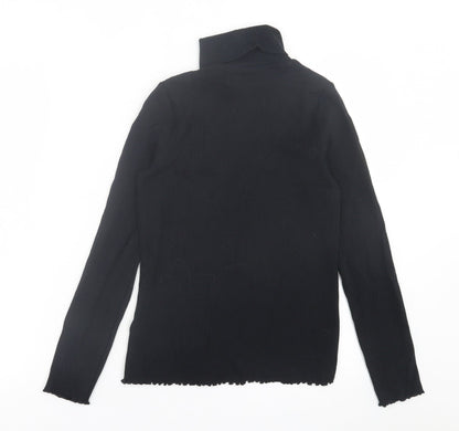 Marks and Spencer Girls Black  Cotton Basic Casual Size 12-13 Years Roll Neck Pullover