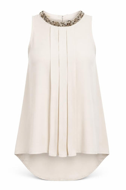 United Colors of Benetton Benneton  Womens Beige  Polyester Basic Tank Size XS Crew Neck