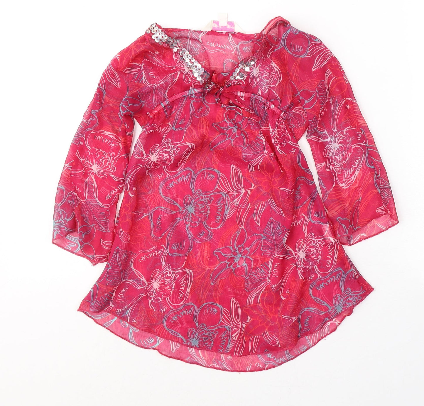 girl2girl Girls Pink Floral Polyester Tunic Blouse Size 5-6 Years V-Neck Pullover
