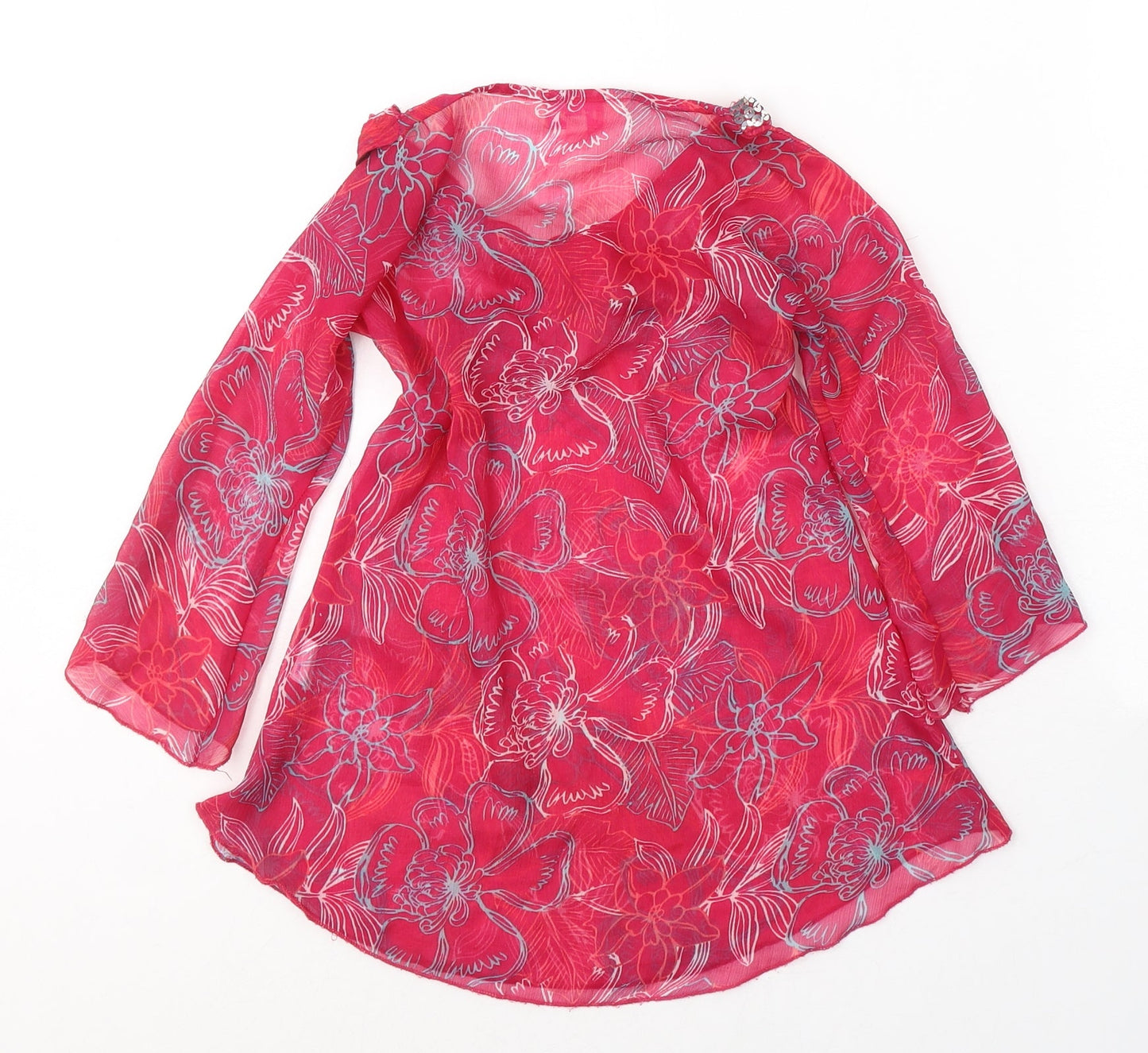 girl2girl Girls Pink Floral Polyester Tunic Blouse Size 5-6 Years V-Neck Pullover
