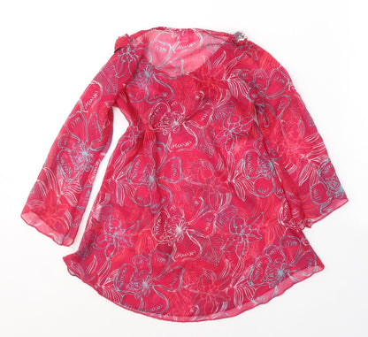 girl2girl Girls Pink Floral Polyester Tunic Blouse Size 5-6 Years V-Neck Pullover
