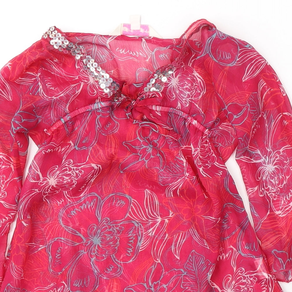 girl2girl Girls Pink Floral Polyester Tunic Blouse Size 5-6 Years V-Neck Pullover