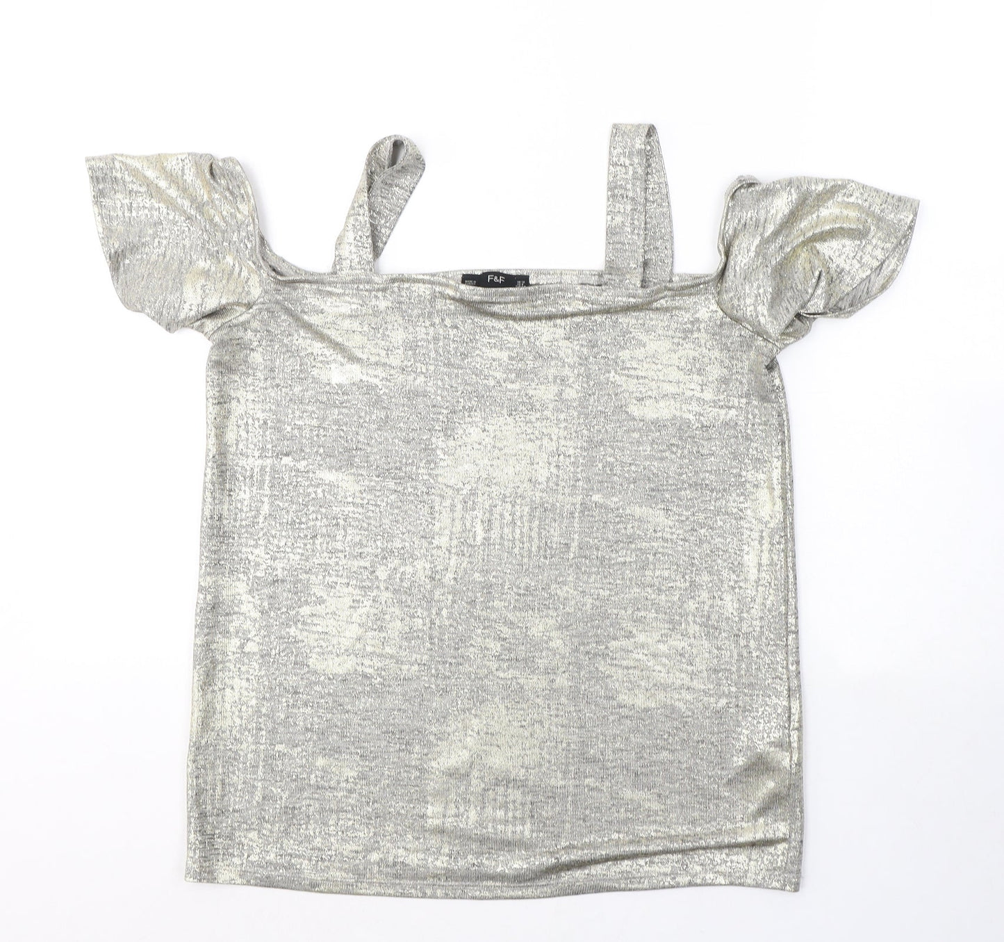 F&F Womens Gold  Polyester Basic T-Shirt Size 12 Square Neck