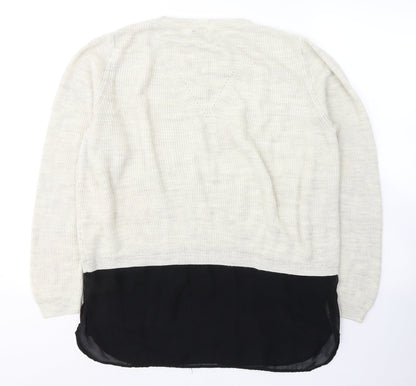 F&F Womens Beige Round Neck  Acrylic Pullover Jumper Size 14