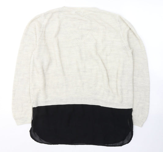 F&F Womens Beige Round Neck  Acrylic Pullover Jumper Size 14