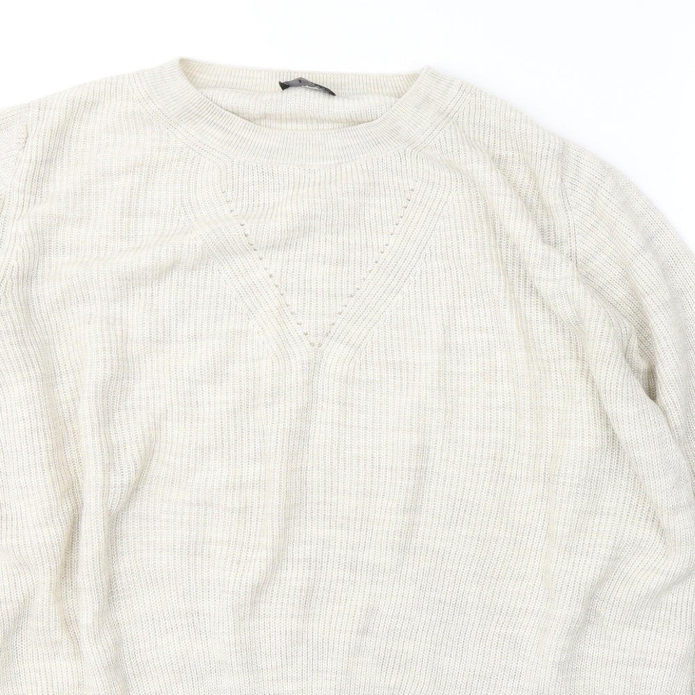 F&F Womens Beige Round Neck  Acrylic Pullover Jumper Size 14