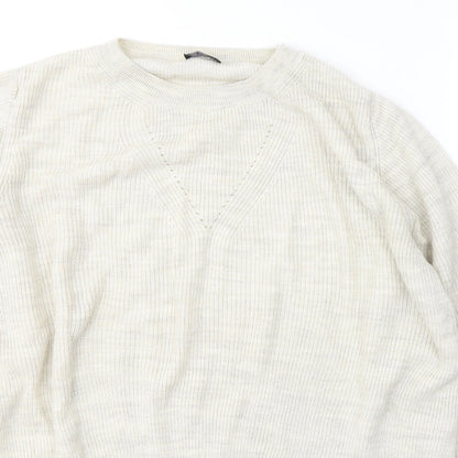 F&F Womens Beige Round Neck  Acrylic Pullover Jumper Size 14