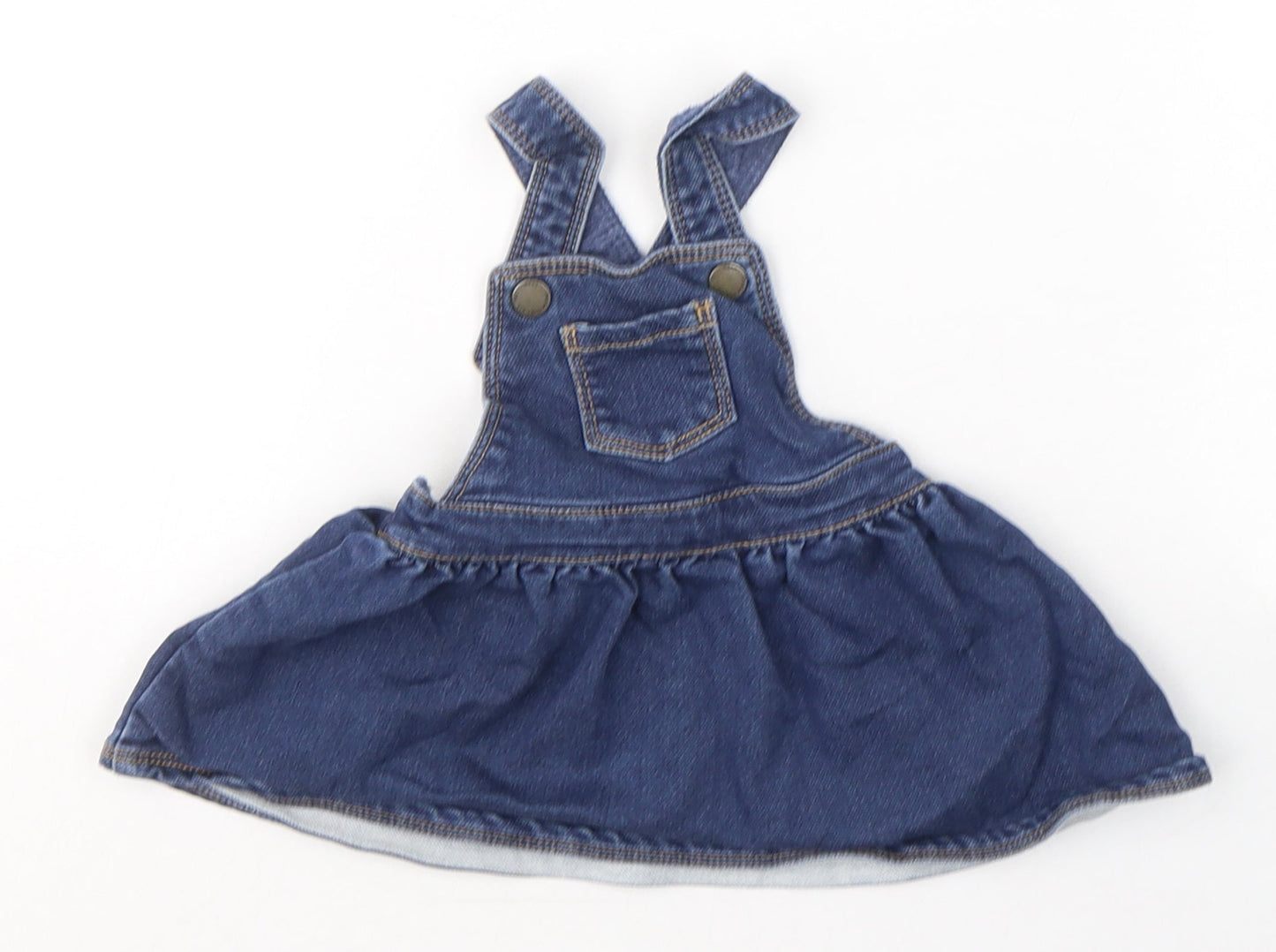 NEXT Girls Blue  Cotton Pinafore/Dungaree Dress  Size 3-6 Months  Square Neck Button