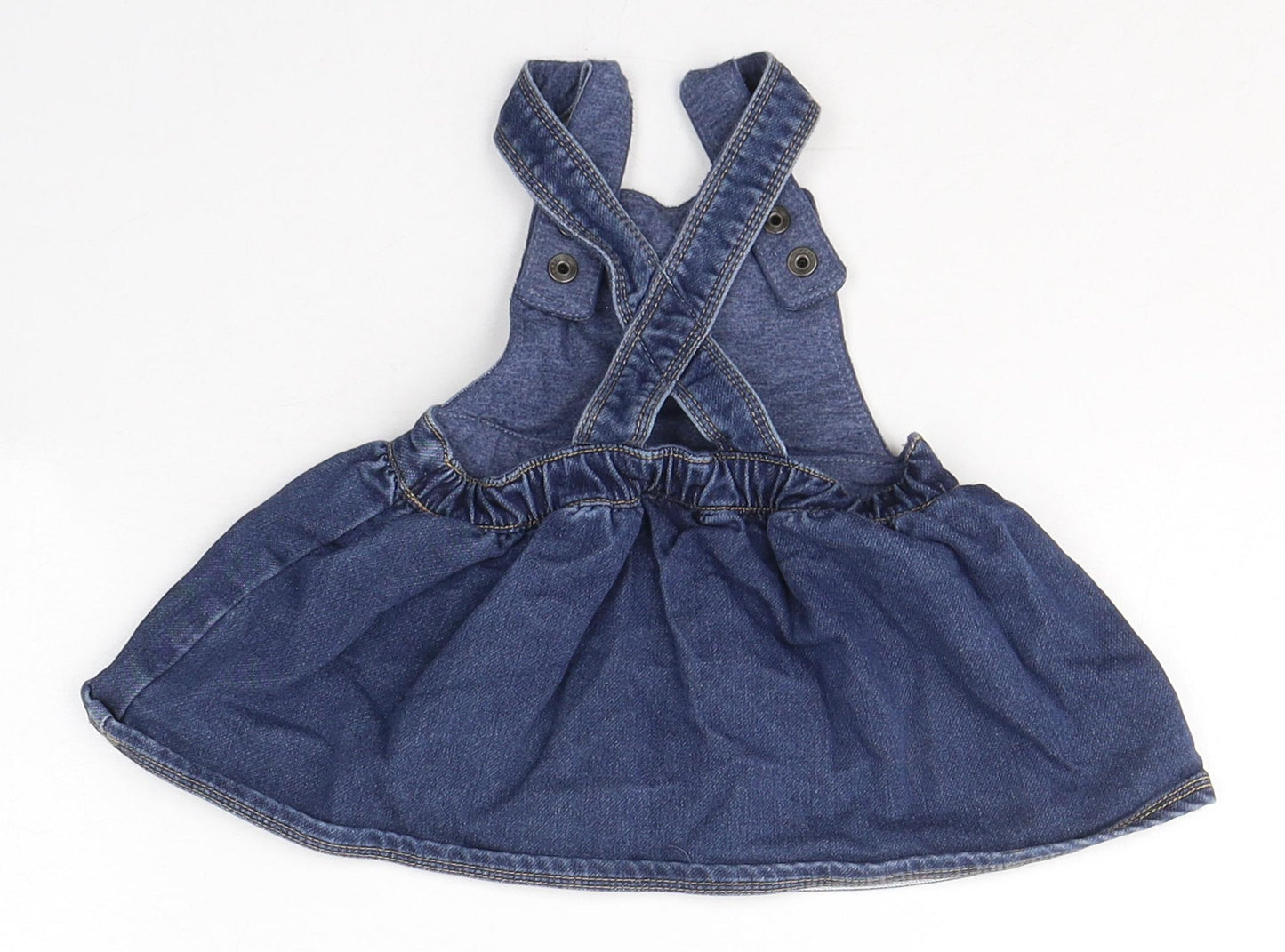 NEXT Girls Blue  Cotton Pinafore/Dungaree Dress  Size 3-6 Months  Square Neck Button