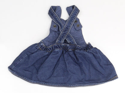 NEXT Girls Blue  Cotton Pinafore/Dungaree Dress  Size 3-6 Months  Square Neck Button