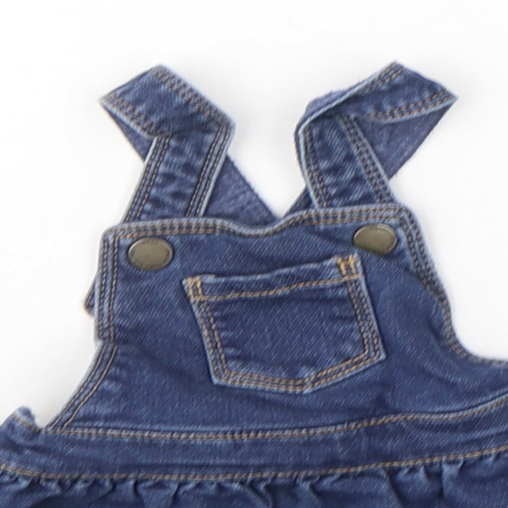 NEXT Girls Blue  Cotton Pinafore/Dungaree Dress  Size 3-6 Months  Square Neck Button