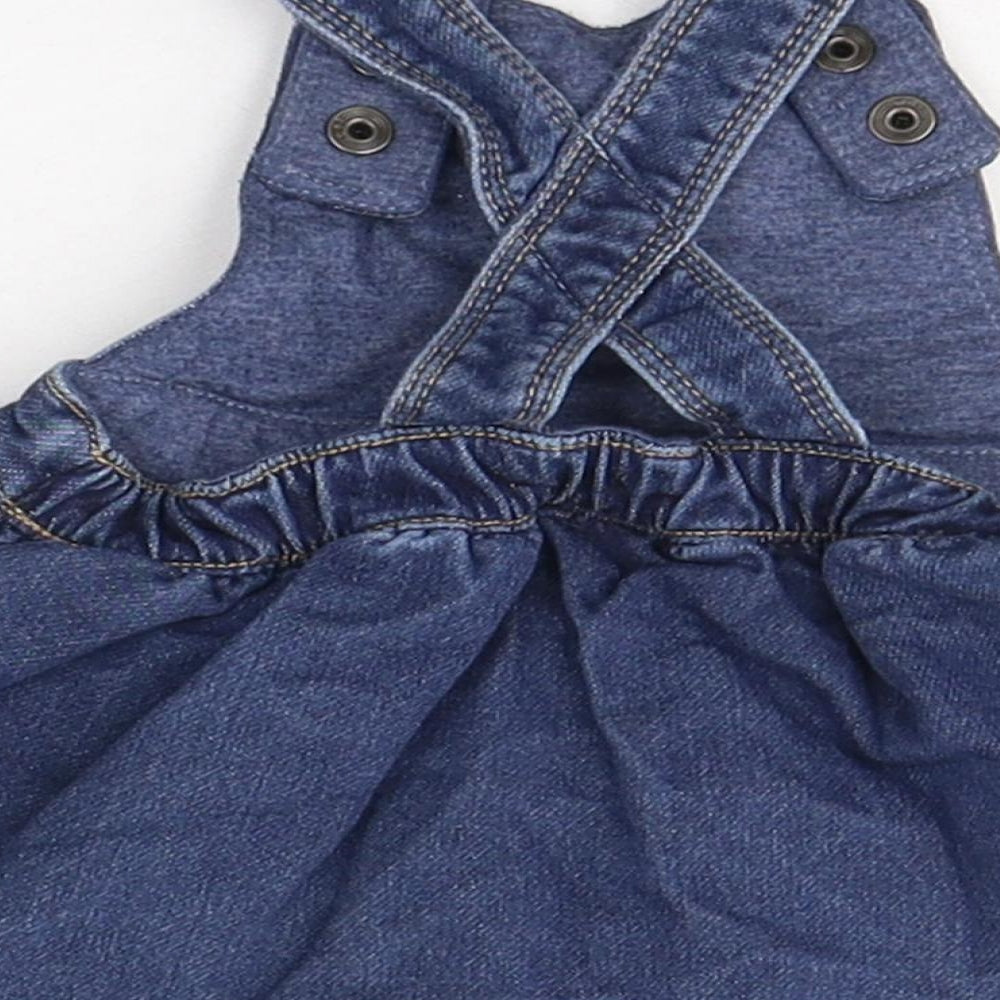 NEXT Girls Blue  Cotton Pinafore/Dungaree Dress  Size 3-6 Months  Square Neck Button