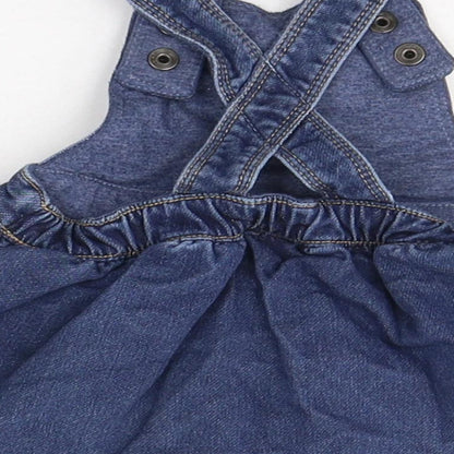 NEXT Girls Blue  Cotton Pinafore/Dungaree Dress  Size 3-6 Months  Square Neck Button