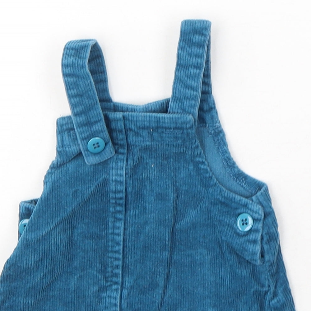 Dunnes Stores Girls Blue  Cotton Pinafore/Dungaree Dress  Size 6-9 Months  Square Neck Button