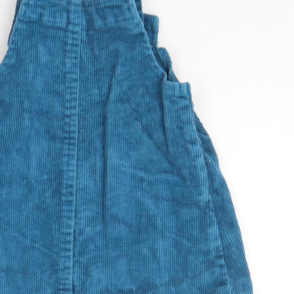 Dunnes Stores Girls Blue  Cotton Pinafore/Dungaree Dress  Size 6-9 Months  Square Neck Button