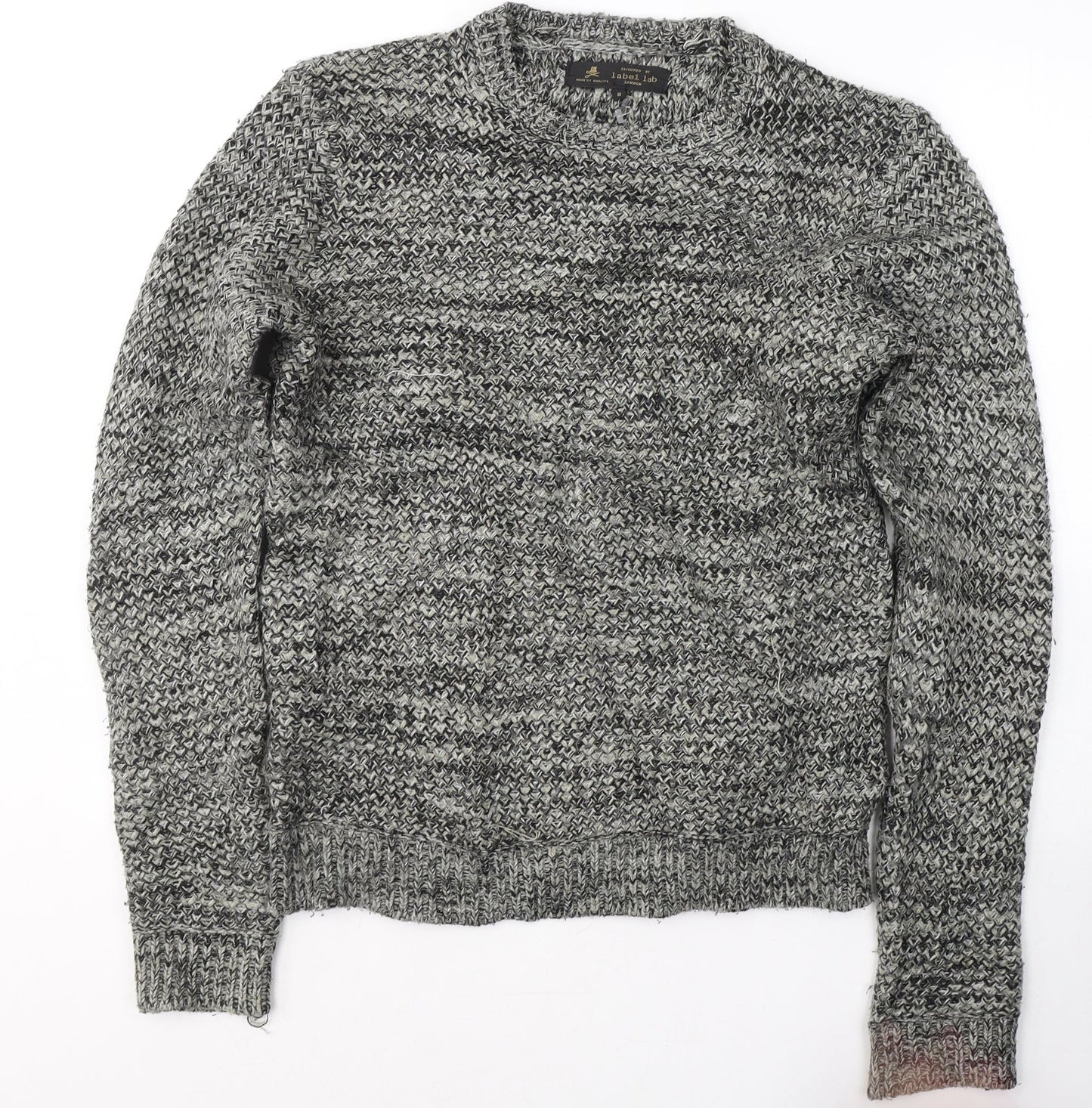 Label Lab Mens Grey Round Neck  Acrylic Pullover Jumper Size S