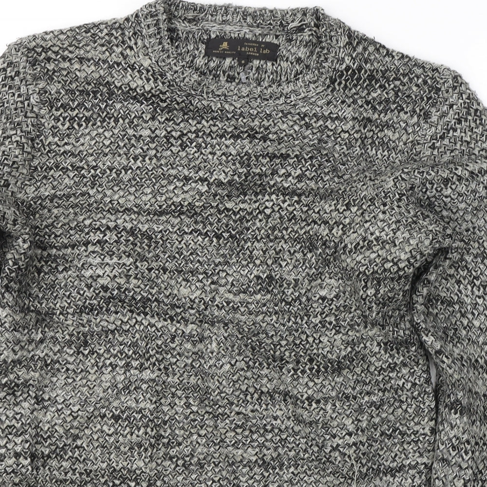 Label Lab Mens Grey Round Neck  Acrylic Pullover Jumper Size S