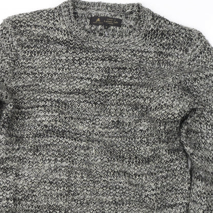 Label Lab Mens Grey Round Neck  Acrylic Pullover Jumper Size S